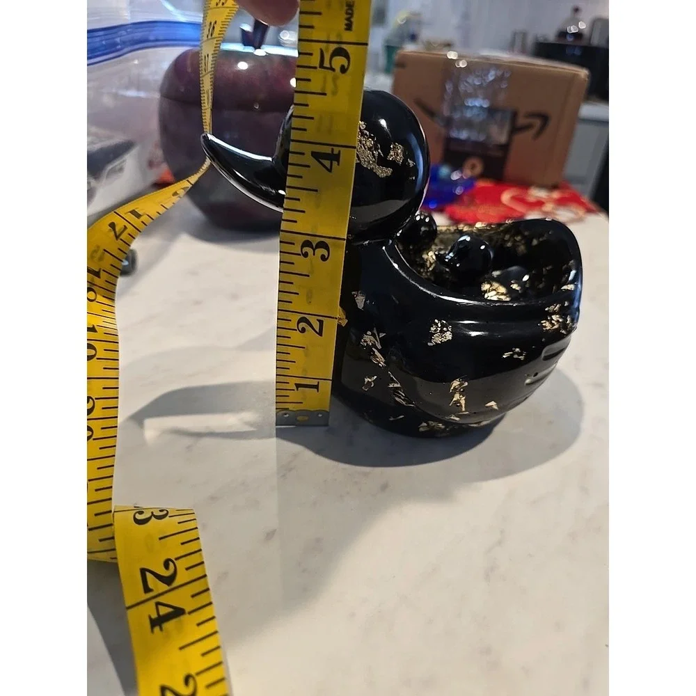 Handmade Resin Mommy Duck With Babies Black Gold Decoration Gift 673